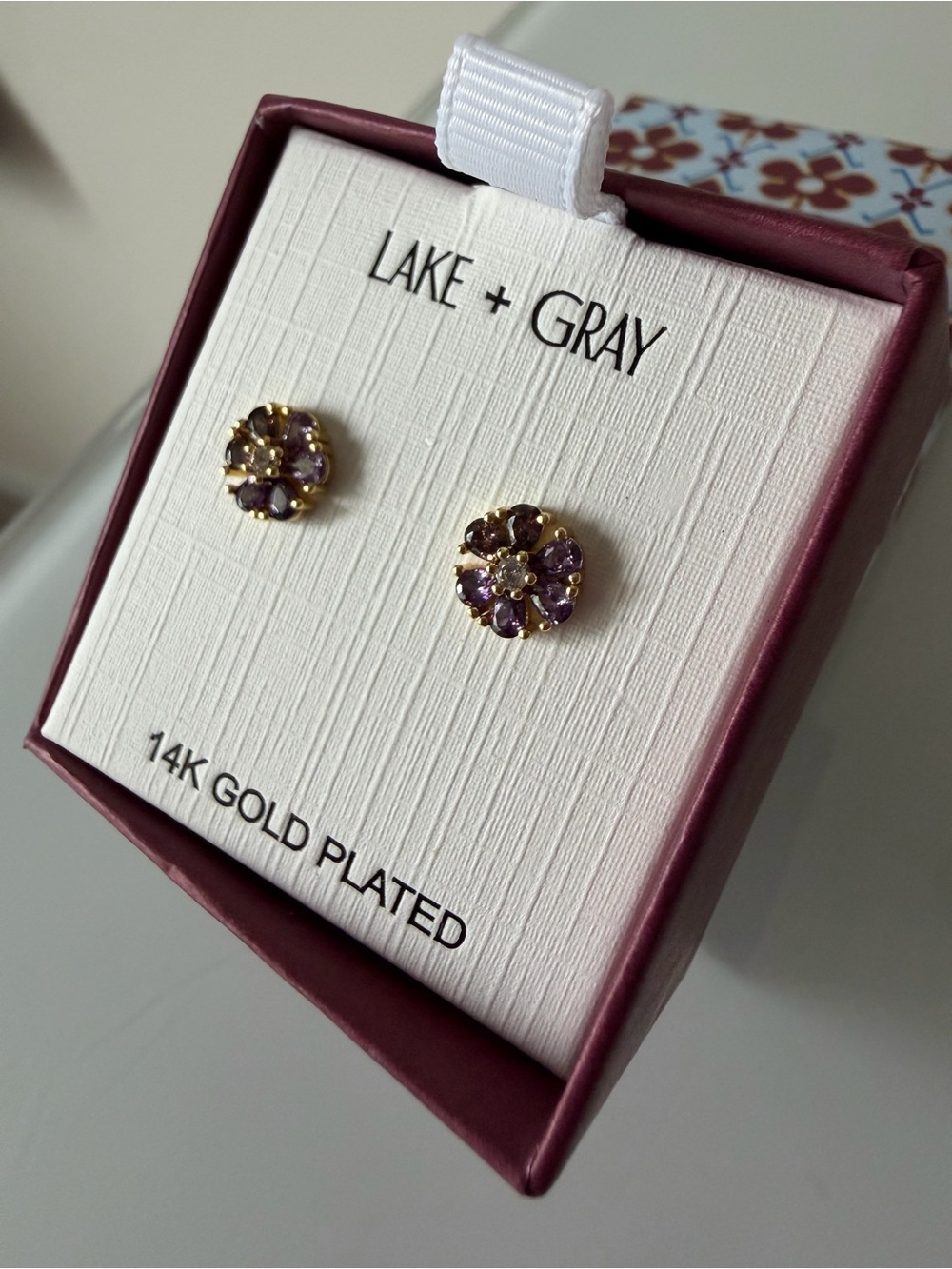 14K Gold Plated Purple Flower Cluster Stud Earrings